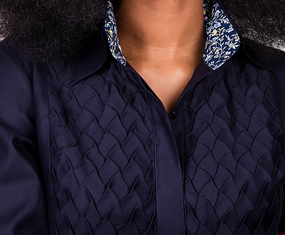 Navy blue fitted shirt with bib