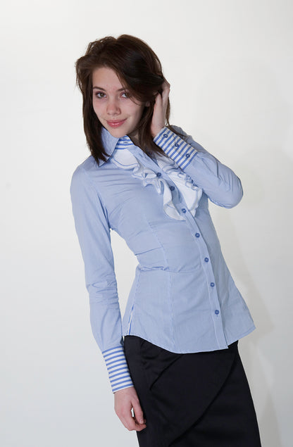 Fitted stripped shirt with ruffle detail