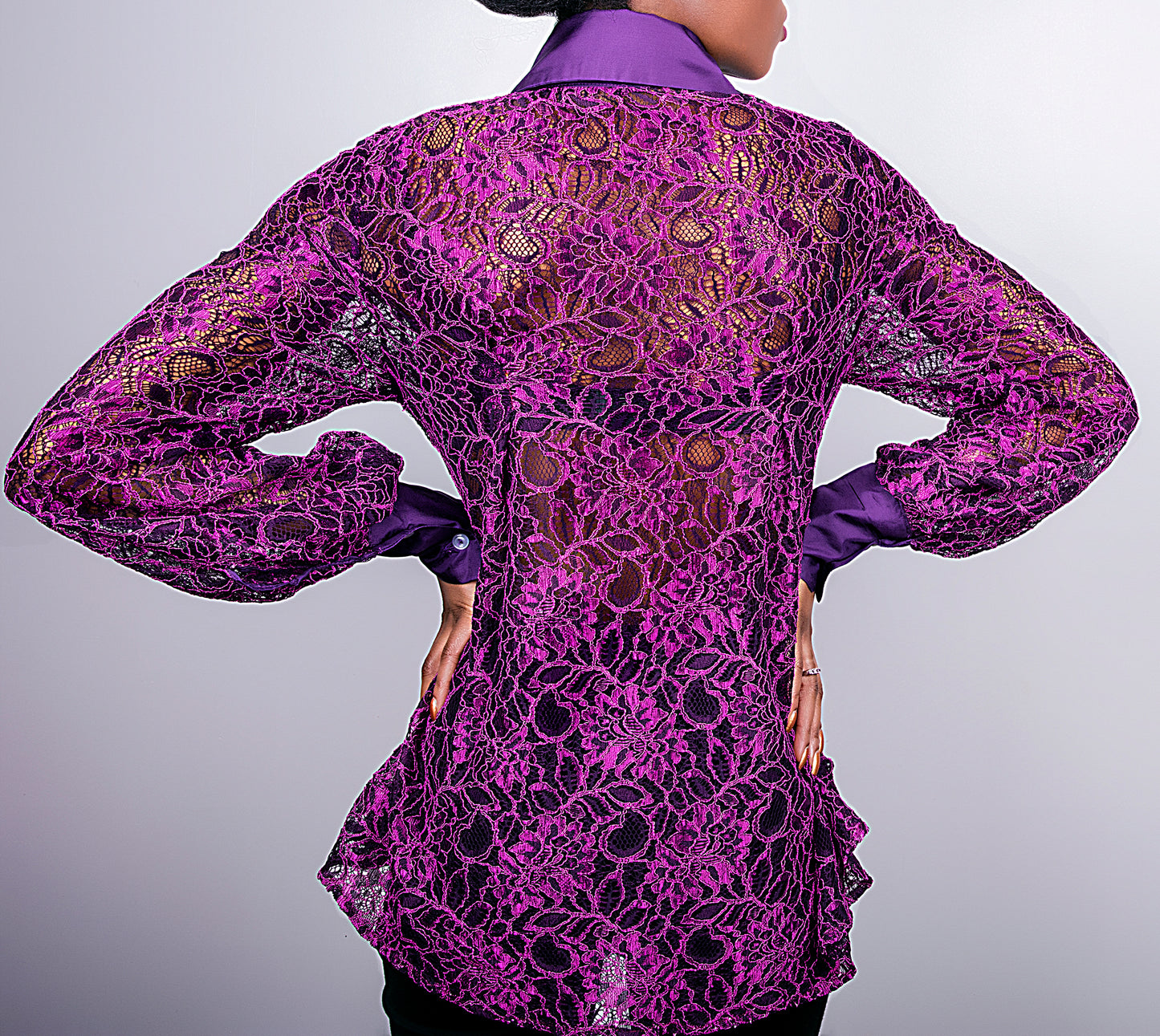 Corded lace shirt with silk collar