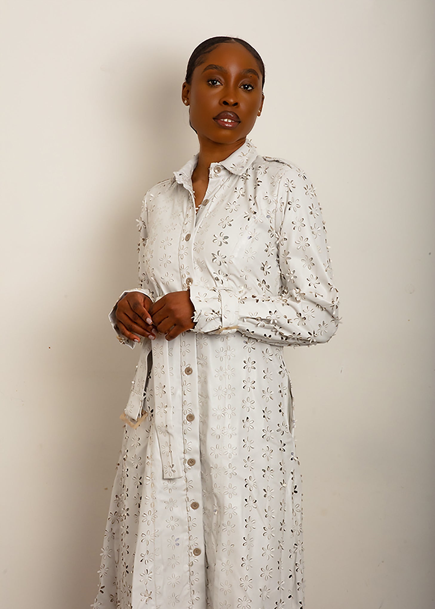 Laser-cut faux leather trench dress Qyoot Laser-cut faux leather trench dress Qyoot
