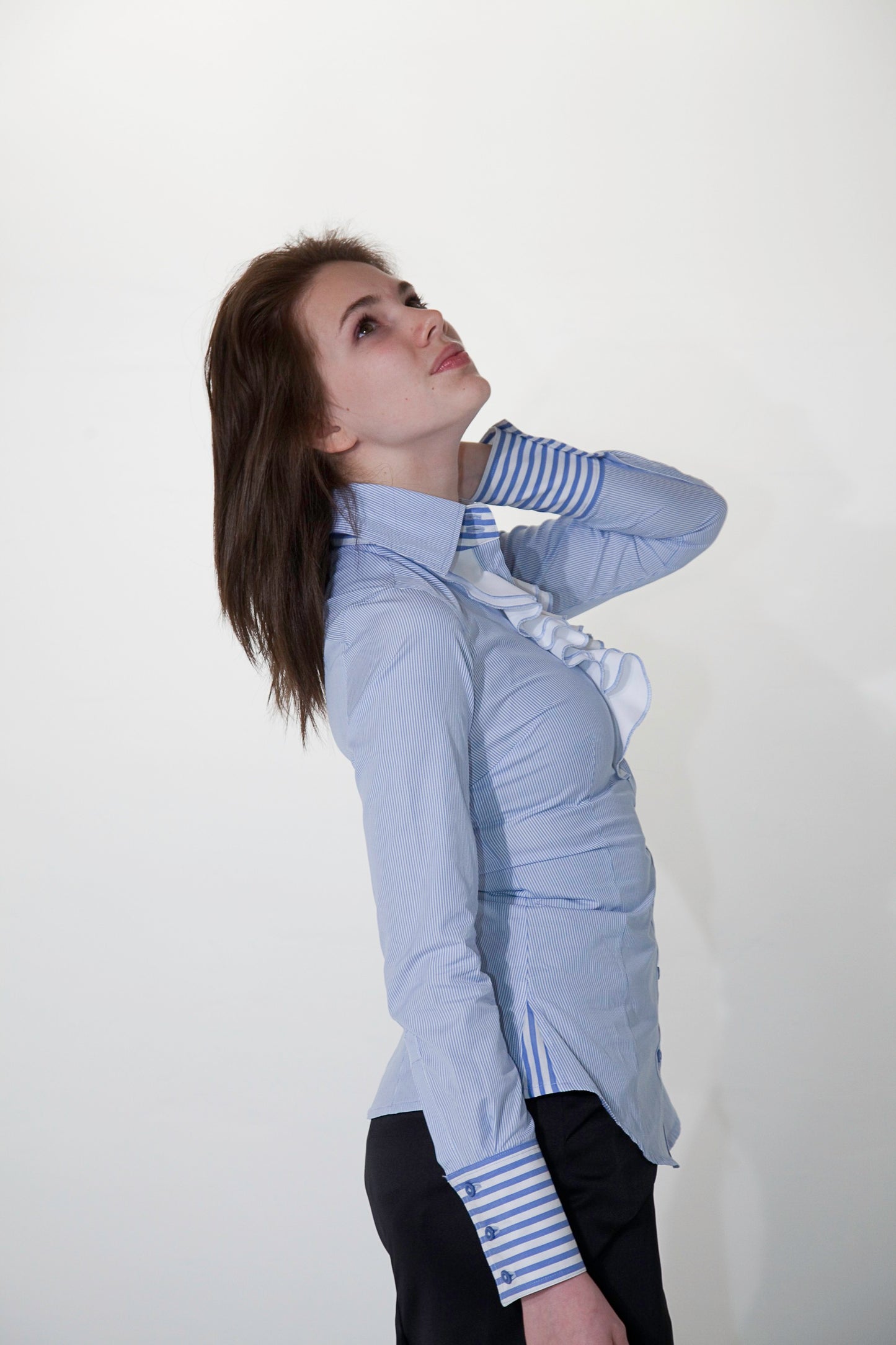 Fitted stripped shirt with ruffle detail